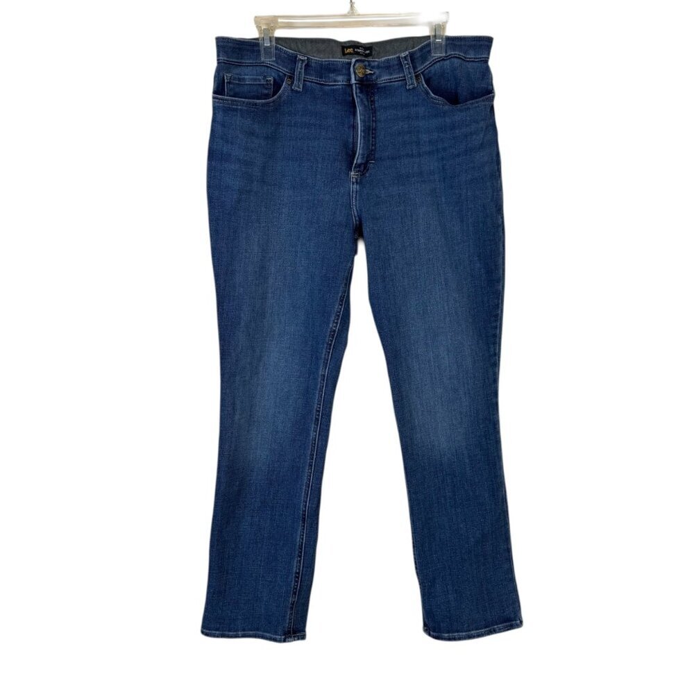 Lee Slim Fit Straight Leg Blue Jeans Women's Size 16 Medium Wash Denim Casual